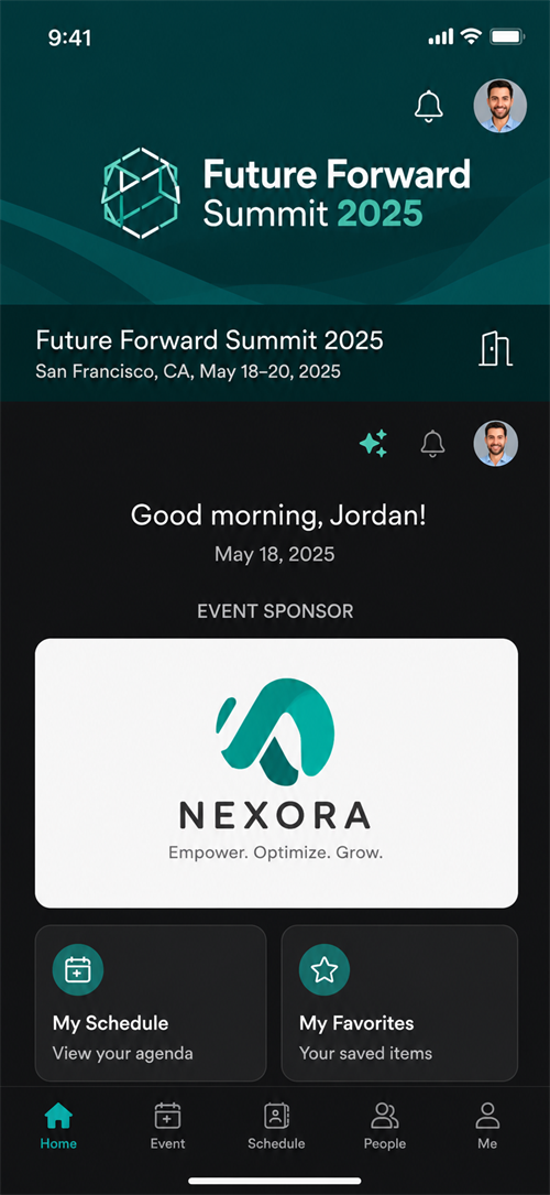 Confrenzy mobile app home screen for attendees